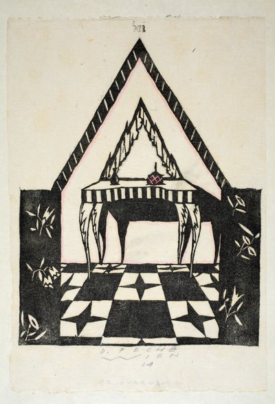 تصميم لطاولة الزينة ، اللوحة 12 ، الكتاب 3 ، رسم توضيحي من "Wiener Werkstatte Mode 191415" ، حانة. إدوارد كوسماك ، فيينا ، 1914-1915 (لينوكوت ملون باليد) بواسطة البخيل بيكي
